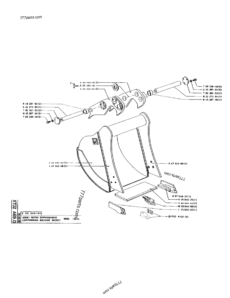 Part diagram EARTHMOVING BACKHOE BUCKET 1850L 1,60M - CRAWLER EXCAVATORS Case 170 (POCLAIN CRAWLER EXCAVATOR (S/N 12341 TO 12492) (5/85-12/92)) | 777parts.com