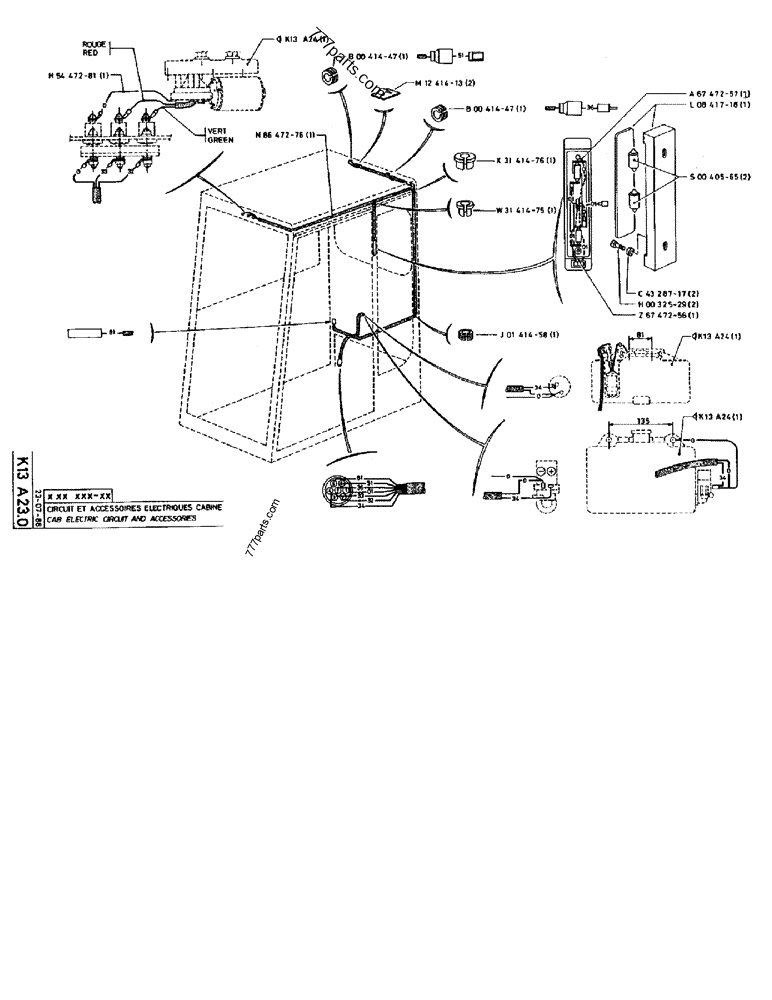 Part diagram CAB ELECTRIC CIRCUIT AND ACCESSORIES - CRAWLER EXCAVATORS Case 170B (CASE CRAWLER EXCAVATOR (S/N 1501-) (S/N 12501-) (EUROPE) (2/87-12/89)) | 777parts.com