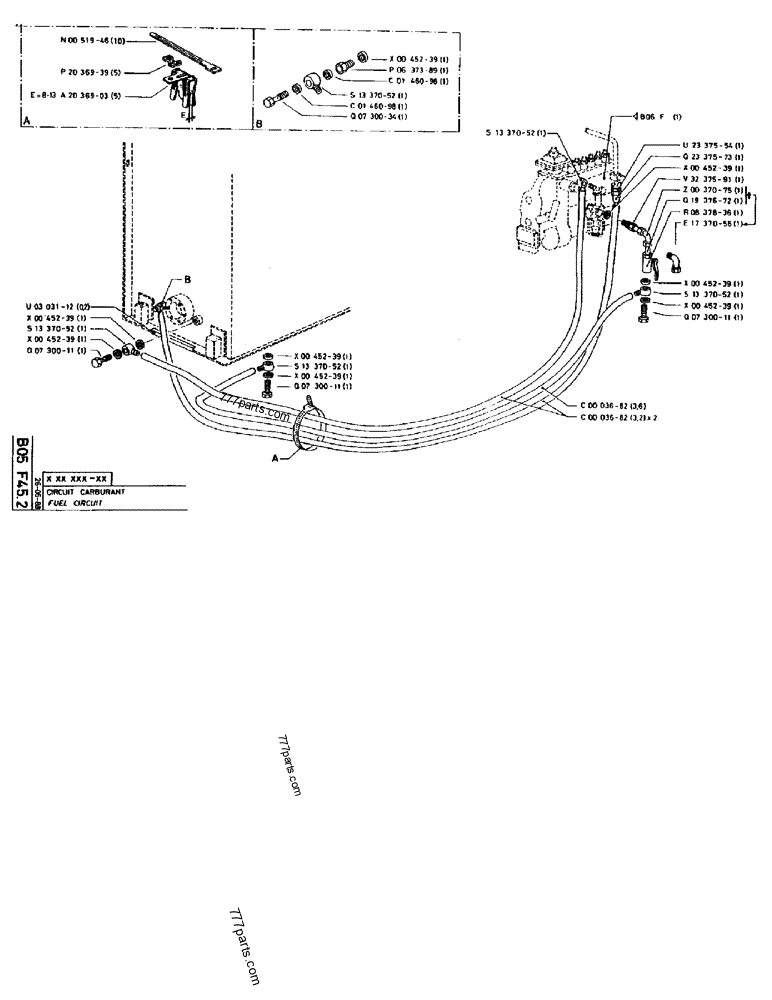 Part diagram FUEL CIRCUIT - CRAWLER EXCAVATORS Case 170B (CASE CRAWLER EXCAVATOR (S/N 1501-) (S/N 12501-) (EUROPE) (2/87-12/89)) | 777parts.com