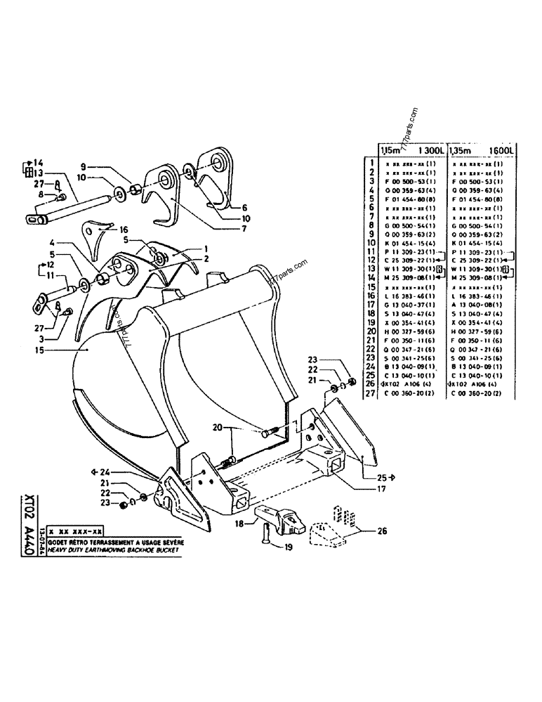 Part diagram HEAVY DUTY EARTHMOVING BACKHOE BUCKET - CRAWLER EXCAVATORS Case 160CL (POCLAIN CRAWLER EXCAVATOR (S/N 8321 & AFTER) (5/76-12/82)) | 777parts.com