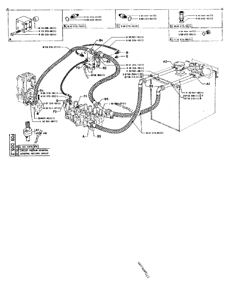 Part diagram GENERAL RETURN CIRCUIT - CRAWLER EXCAVATORS Case 170B (CASE CRAWLER EXCAVATOR (S/N 1501-) (S/N 12501-) (EUROPE) (2/87-12/89)) | 777parts.com