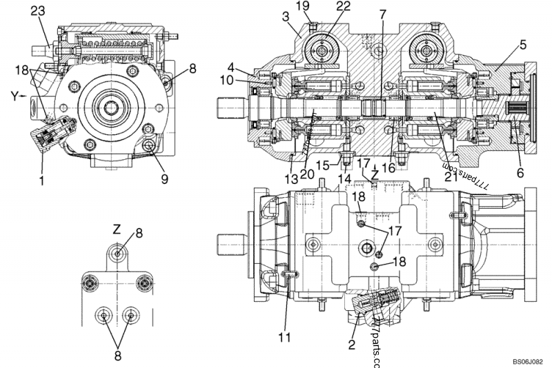 Part diagram PUMP, TANDEM - REXROTH A22 - 300 BAR, 5.7MM ORF (87546976) - COMPACT TRACK LOADERS Case 420CT (COMPACT TRACK LOADER - SERIES 3, ASN N7M455401 (1/08-3/11)) | 777parts.com