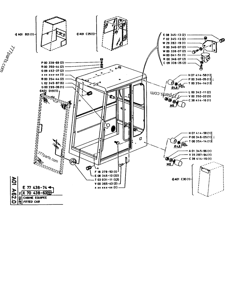 Part diagram FITTED CAB - CRAWLER EXCAVATORS Case 170B (CASE CRAWLER EXCAVATOR (S/N 1501-) (S/N 12501-) (EUROPE) (2/87-12/89)) | 777parts.com