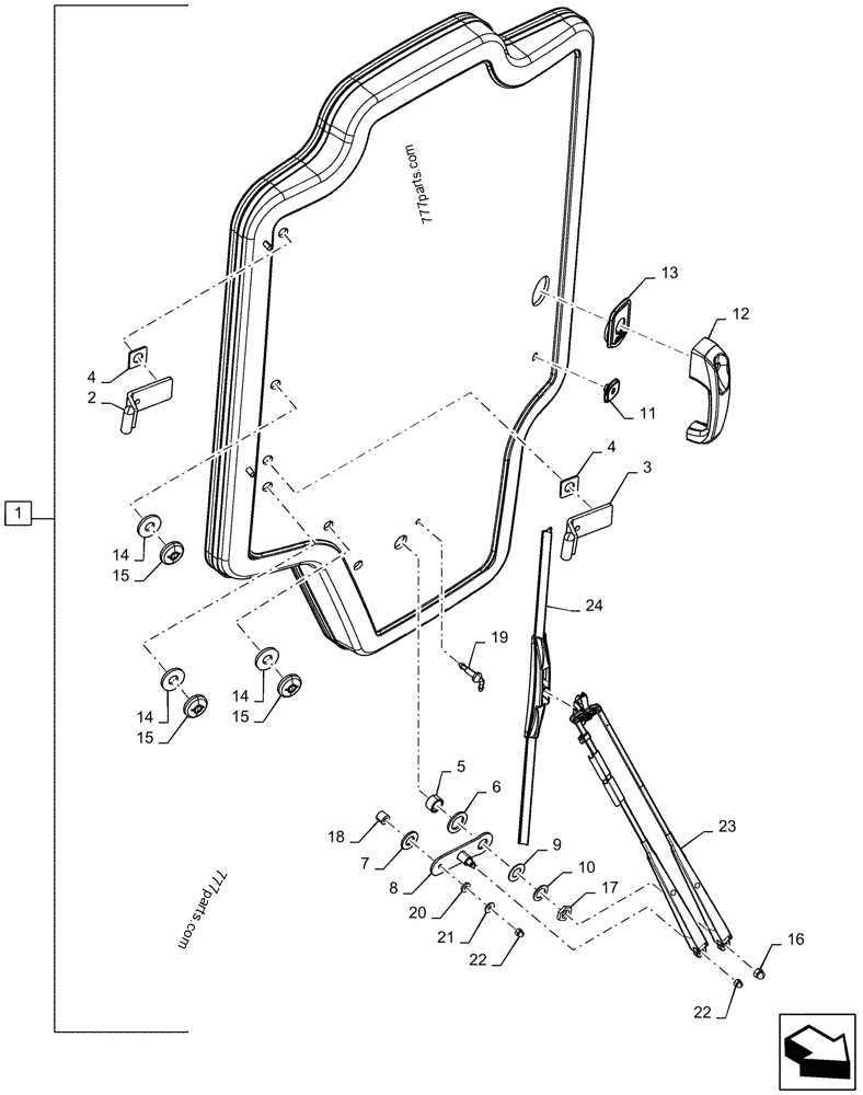 GLASS DOOR ASSY, EXTERNAL COMPONENTS (15FEB2015 & NEWER) SKID STEER
