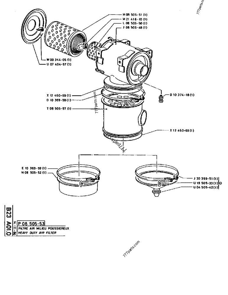 Part diagram HEAVY DUTY AIR FILTER - CRAWLER EXCAVATORS Case 170B (CASE CRAWLER EXCAVATOR (S/N 1501-) (S/N 12501-) (EUROPE) (2/87-12/89)) | 777parts.com