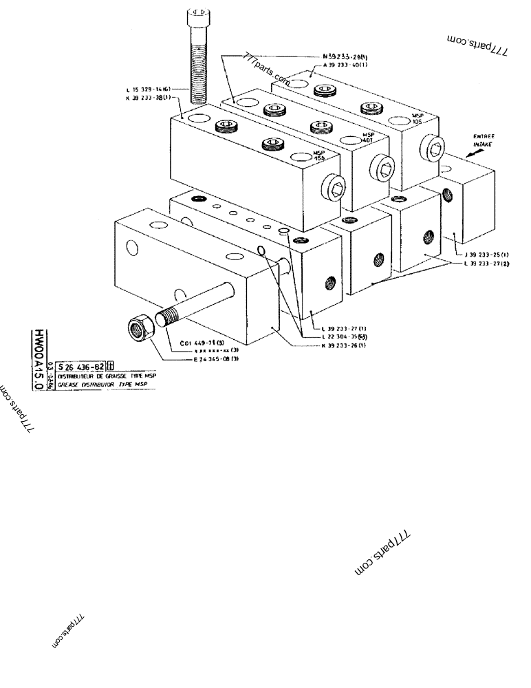 Part diagram GREASE DISTRIBUTOR TYPE MSP - CRAWLER EXCAVATORS Case 170FG (POCLAIN EXCAVATOR W/ELECTRIC MOTOR (75KW 380V) (1/85-12/92)) | 777parts.com