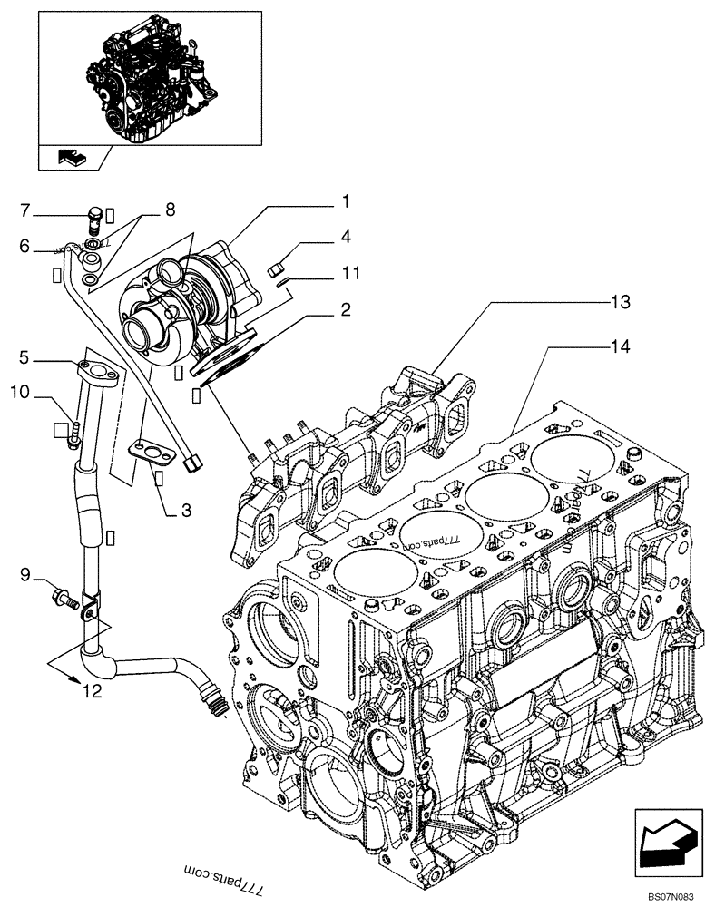 Part diagram TURBOCHARGER (87546691) - COMPACT TRACK LOADERS Case 420CT (COMPACT TRACK LOADER - SERIES 3, ASN N7M455401 (1/08-3/11)) | 777parts.com