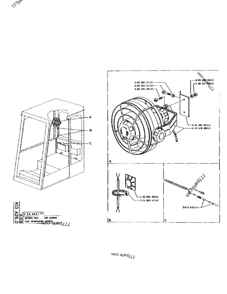 Part diagram CAB VENTILATOR OPTION - CRAWLER EXCAVATORS Case 170 (POCLAIN CRAWLER EXCAVATOR (S/N 12341 TO 12492) (5/85-12/92)) | 777parts.com