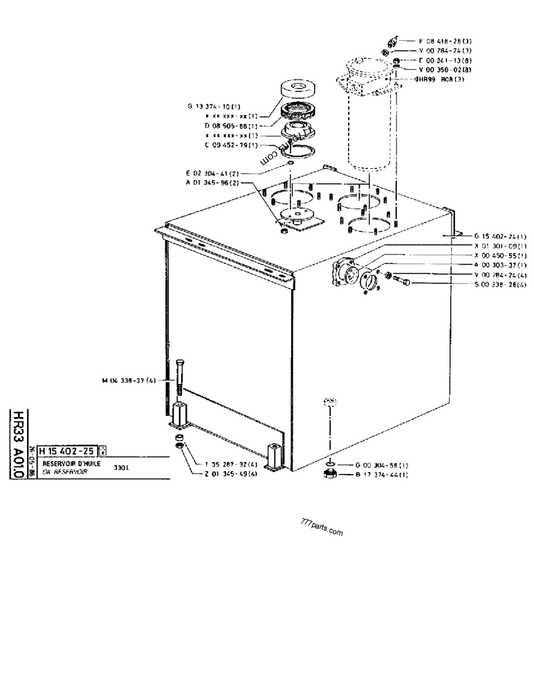Part diagram OIL RESERVOIR 330L - CRAWLER EXCAVATORS Case 170B (CASE CRAWLER EXCAVATOR (S/N 1501-) (S/N 12501-) (EUROPE) (2/87-12/89)) | 777parts.com