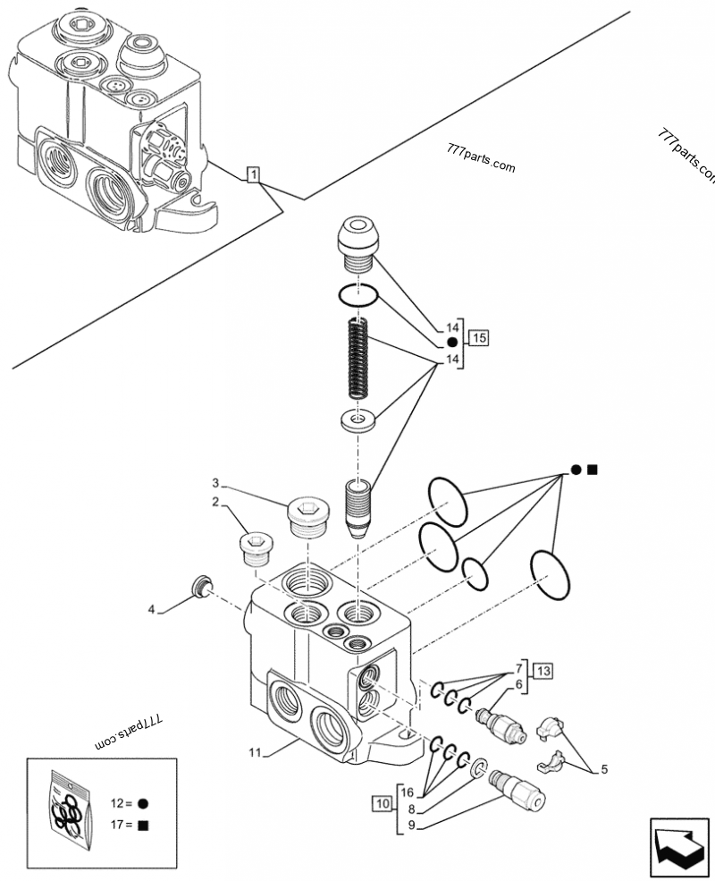 VAR 728727, 742702 BACKHOE CONTROL VALVE, 7SPOOL, INLET SECTION