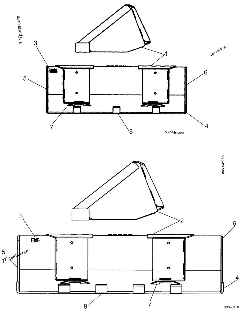 Part diagram BUCKETS - LOADER, LOW PROFILE, EXTENDED LOW PROFILE - COMPACT TRACK LOADERS Case 420CT (COMPACT TRACK LOADER - BSN N7M455401 (2/06-12/07)) | 777parts.com