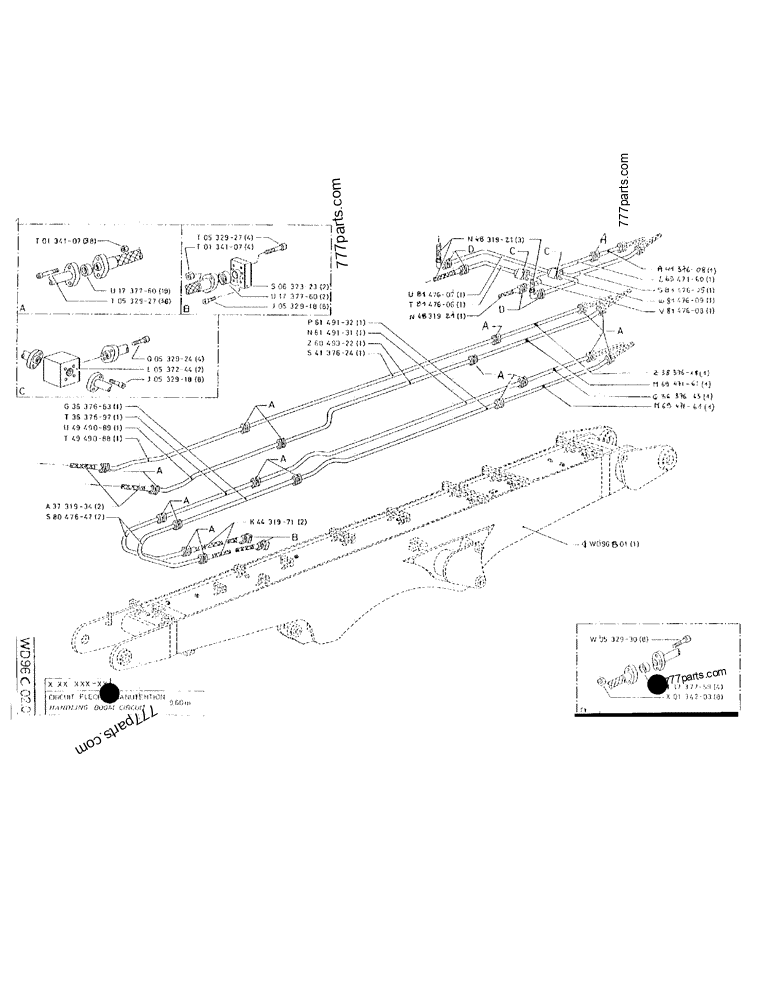 Part diagram HANDLING BOOM CIRCUIT 9.60M - CRAWLER EXCAVATORS Case 170B (CASE/POCLAIN EXCAVATOR - REHANDLING ATTACHMENT (1/85-12/89)) | 777parts.com