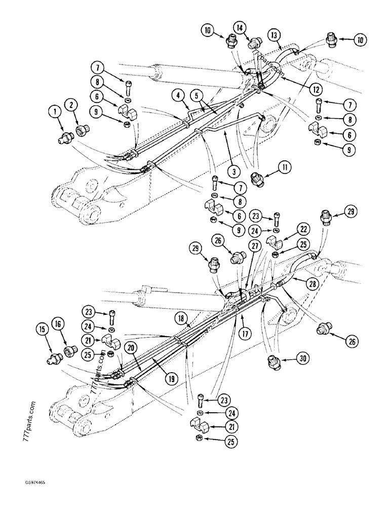 Part diagram ARM LUBRICATION LINES, USED ON UNITS WITH 2.5 METER ARM - CRAWLER EXCAVATORS Case 170C (CASE CRAWLER EXCAVATOR (1/90-12/91)) | 777parts.com