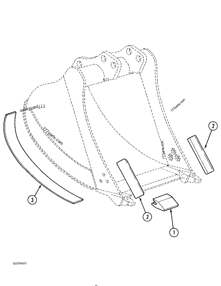 Part diagram BACKHOE BUCKET CUTTER OPTIONS, WITH THREE-PIECE TOOTH RETAINING CONFIGURATION - CRAWLER EXCAVATORS Case 170C (CASE CRAWLER EXCAVATOR (1/90-12/91)) | 777parts.com