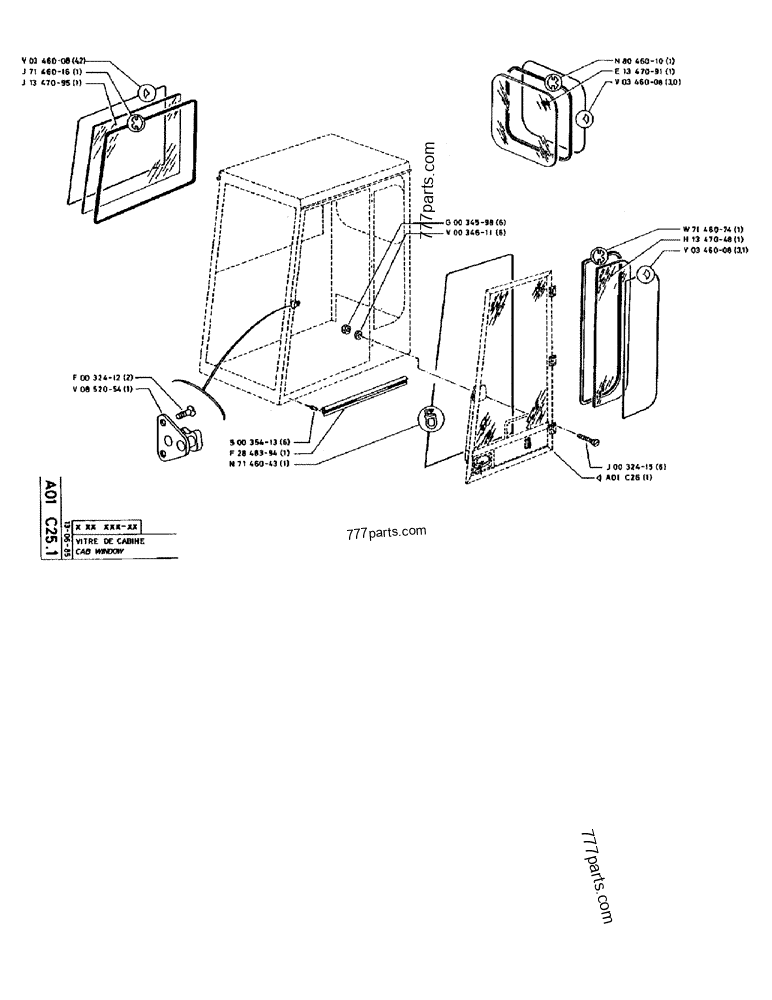 Part diagram CAB WINDOW - CRAWLER EXCAVATORS Case 170B (CASE CRAWLER EXCAVATOR (S/N 1501-) (S/N 12501-) (EUROPE) (2/87-12/89)) | 777parts.com