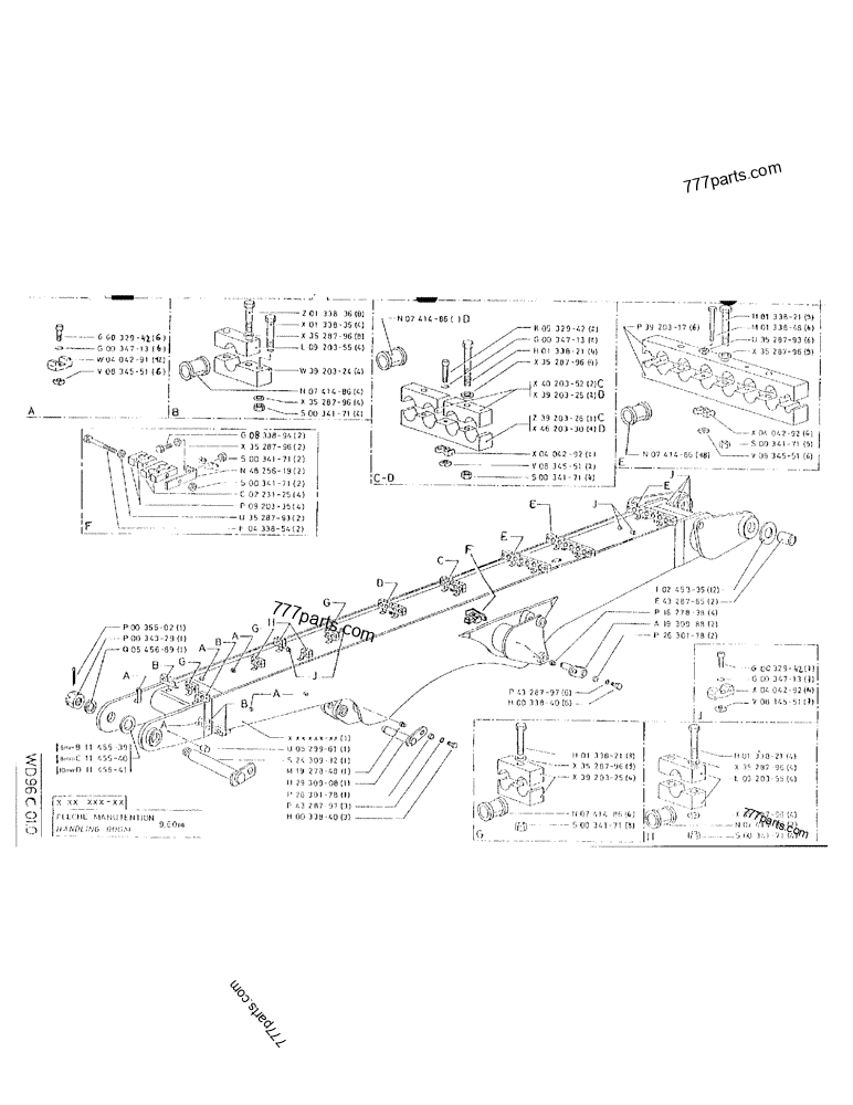 Part diagram HANDLING BOOM 9,60M - CRAWLER EXCAVATORS Case 170B (CASE/POCLAIN EXCAVATOR - REHANDLING ATTACHMENT (1/85-12/89)) | 777parts.com