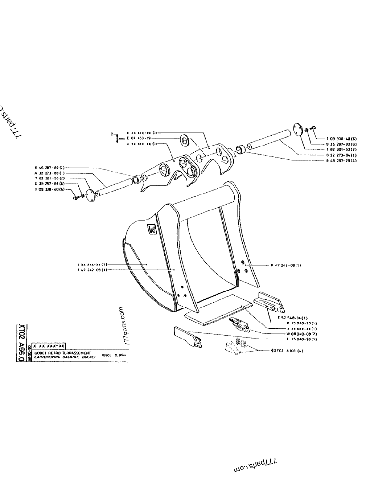 Part diagram EARTHMOVING BACKHOE BUCKET 1050L 0,95M - CRAWLER EXCAVATORS Case 170 (POCLAIN CRAWLER EXCAVATOR (S/N 12341 TO 12492) (5/85-12/92)) | 777parts.com