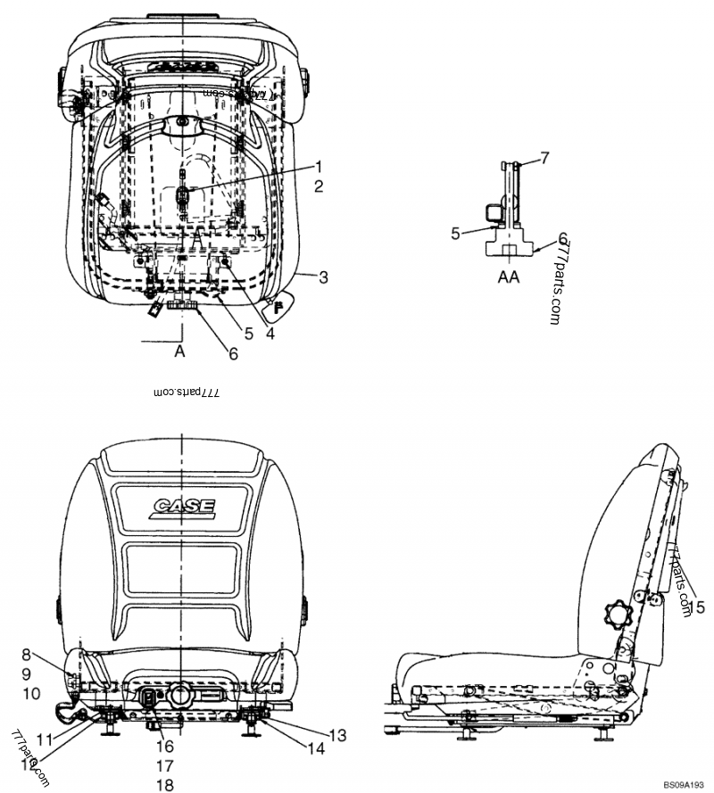 Part diagram SEAT MOUNTING - DELUXE SUSPENSION SEAT - COMPACT TRACK LOADERS Case 420CT (COMPACT TRACK LOADER - SERIES 3, ASN N7M455401 (1/08-3/11)) | 777parts.com