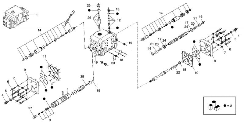 Part diagram DISTRIBUTOR - DUMP TRUCKS Case 330 (ARTICULATED TRUCK (280HP - ZF210) (EUROPE) (4/03-12/03)) | 777parts.com