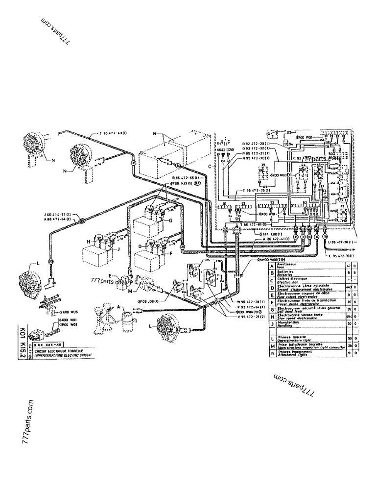 Part diagram UPPERSTRUCTURE ELECTRIC CIRCUIT - CRAWLER EXCAVATORS Case 170 (POCLAIN CRAWLER EXCAVATOR (S/N 12341 TO 12492) (5/85-12/92)) | 777parts.com