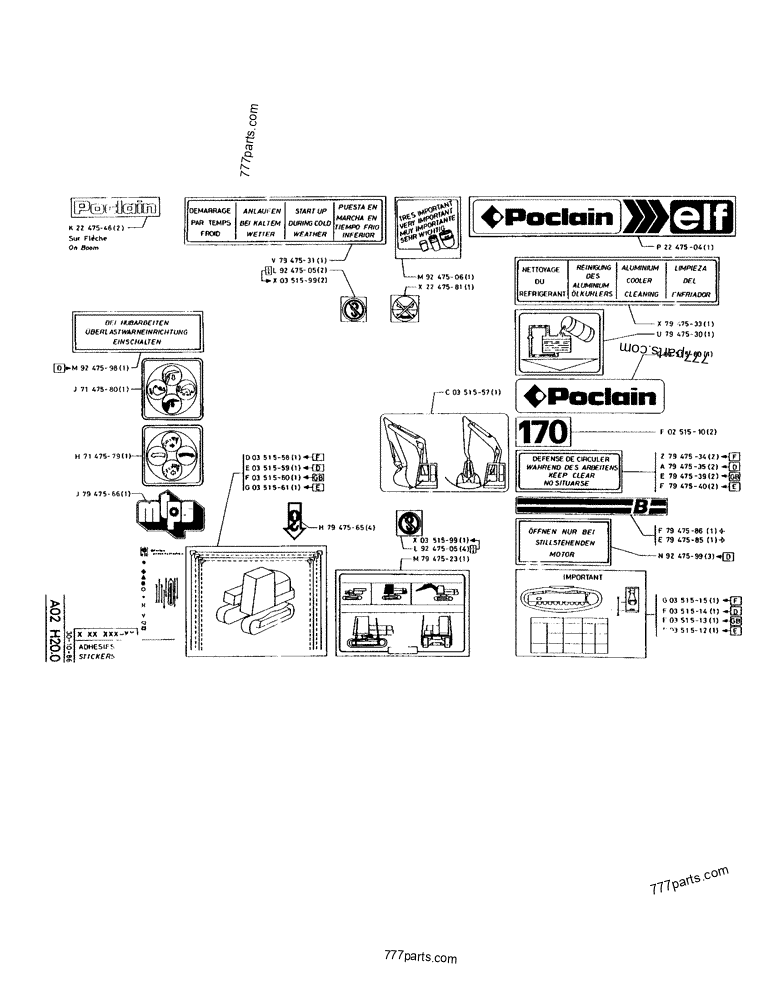 Part diagram STICKERS - CRAWLER EXCAVATORS Case 170 (POCLAIN CRAWLER EXCAVATOR (S/N 12341 TO 12492) (5/85-12/92)) | 777parts.com