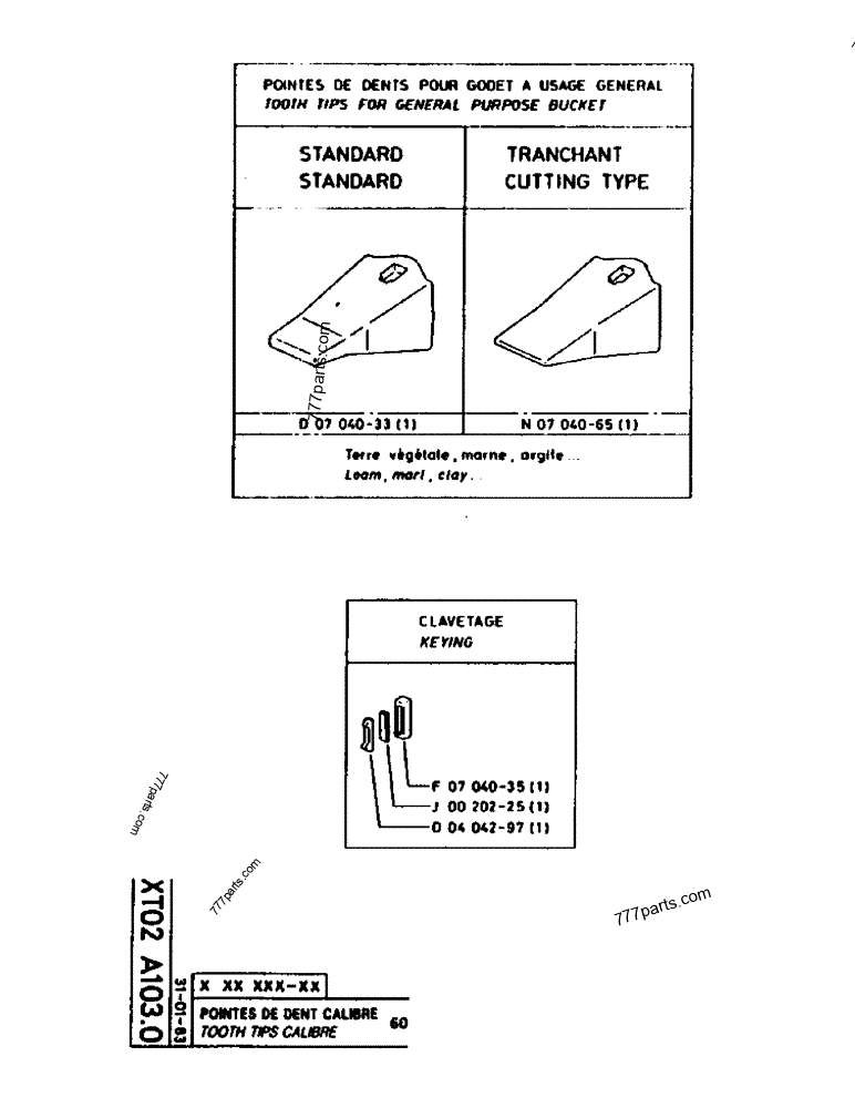 Part diagram TOOTH TIPS CALIBRE - CRAWLER EXCAVATORS Case 160CL (POCLAIN CRAWLER EXCAVATOR (S/N 8321 & AFTER) (5/76-12/82)) | 777parts.com