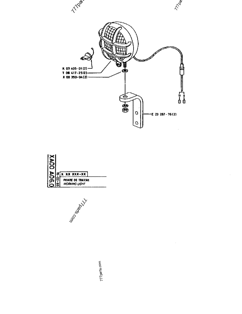 Part diagram WORKING LIGHT - CRAWLER EXCAVATORS Case 170B (CASE CRAWLER EXCAVATOR (S/N 1501-) (S/N 12501-) (EUROPE) (2/87-12/89)) | 777parts.com