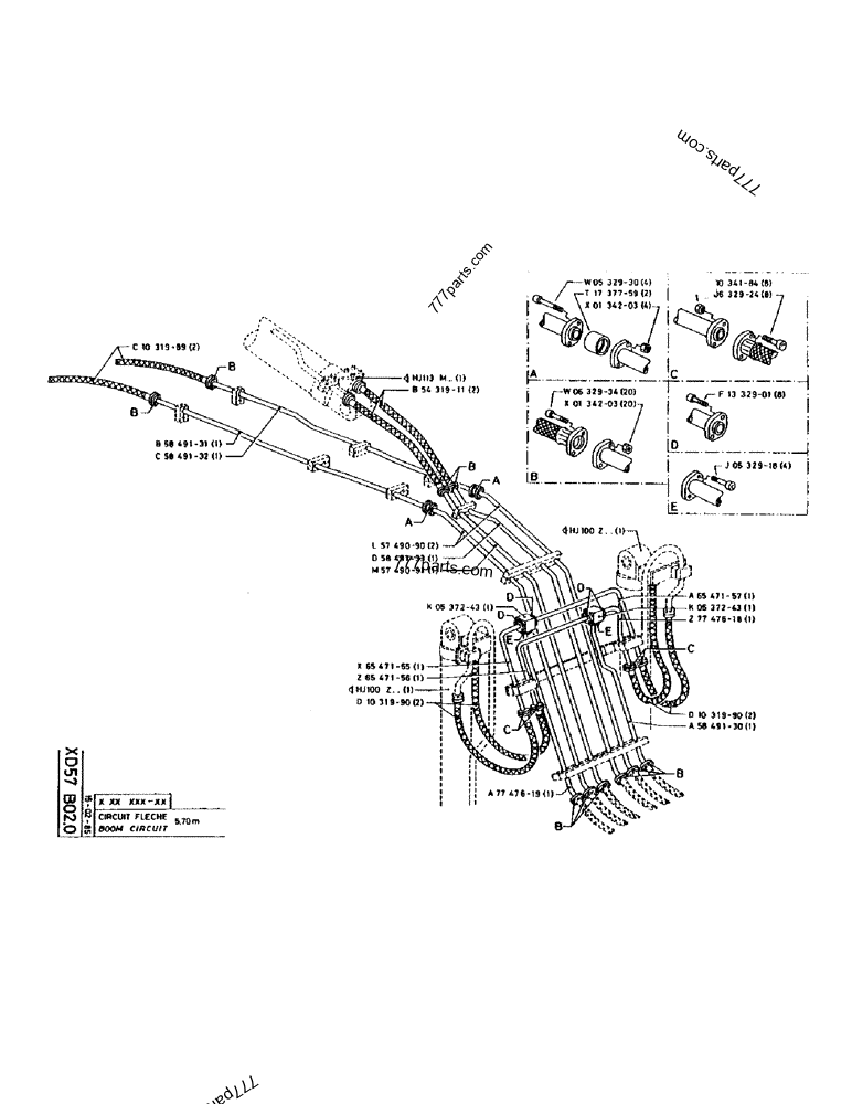 Part diagram BOOM CIRCUIT 5,70M - CRAWLER EXCAVATORS Case 170 (POCLAIN CRAWLER EXCAVATOR (S/N 12341 TO 12492) (5/85-12/92)) | 777parts.com