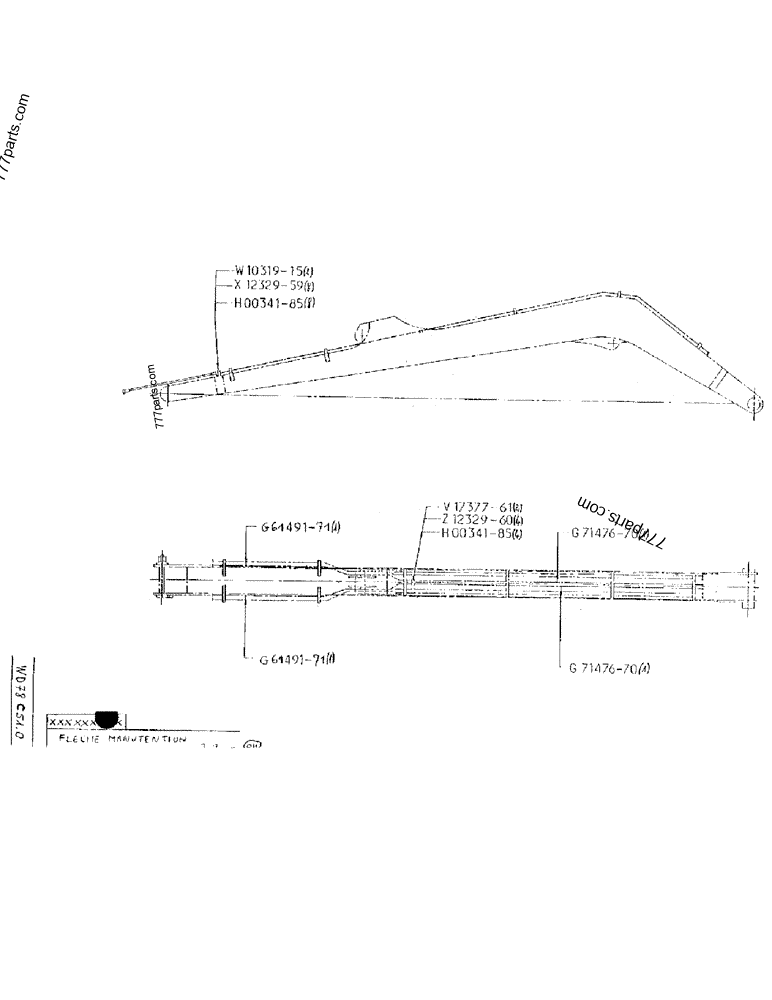 Part diagram HANDLING BOOM 7,8M (OH) - CRAWLER EXCAVATORS Case 170B (CASE/POCLAIN EXCAVATOR - REHANDLING ATTACHMENT (1/85-12/89)) | 777parts.com