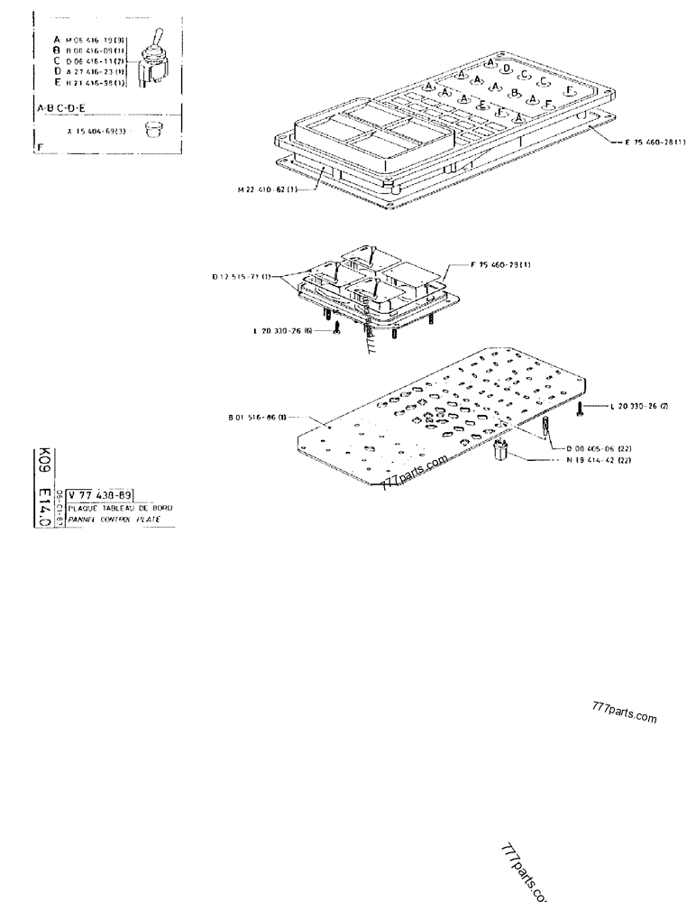 Part diagram PANNEL CONTROL PLATE - CRAWLER EXCAVATORS Case 170FG (POCLAIN EXCAVATOR W/ELECTRIC MOTOR (75KW 380V) (1/85-12/92)) | 777parts.com