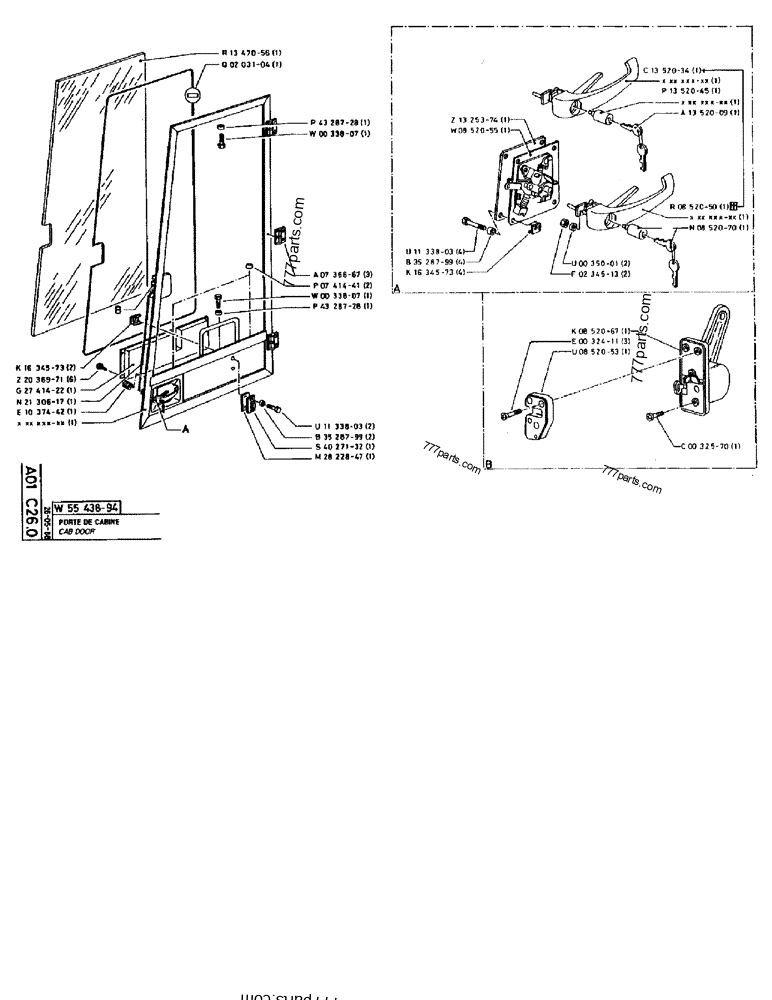 Part diagram CAB DOOR - CRAWLER EXCAVATORS Case 170B (CASE CRAWLER EXCAVATOR (S/N 1501-) (S/N 12501-) (EUROPE) (2/87-12/89)) | 777parts.com
