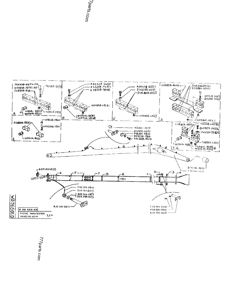 Part diagram HANDLING BOOM 9,6 - CRAWLER EXCAVATORS Case 170B (CASE/POCLAIN EXCAVATOR - REHANDLING ATTACHMENT (1/85-12/89)) | 777parts.com