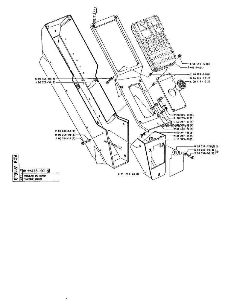 Part diagram CONTROL PANEL - CRAWLER EXCAVATORS Case 170B (CASE CRAWLER EXCAVATOR (S/N 1501-) (S/N 12501-) (EUROPE) (2/87-12/89)) | 777parts.com