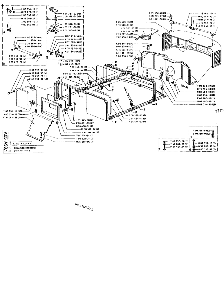 Part diagram COWLING FRAME - CRAWLER EXCAVATORS Case 170B (CASE CRAWLER EXCAVATOR (S/N 1501-) (S/N 12501-) (EUROPE) (2/87-12/89)) | 777parts.com