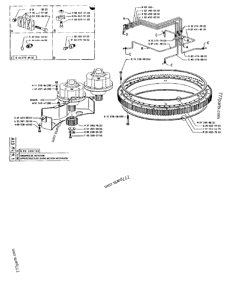 Part diagram UPPERSTRUCTURE SWING MOTION MECHANISM - CRAWLER EXCAVATORS Case 170FG (POCLAIN EXCAVATOR W/ELECTRIC MOTOR (75KW 380V) (1/85-12/92)) | 777parts.com