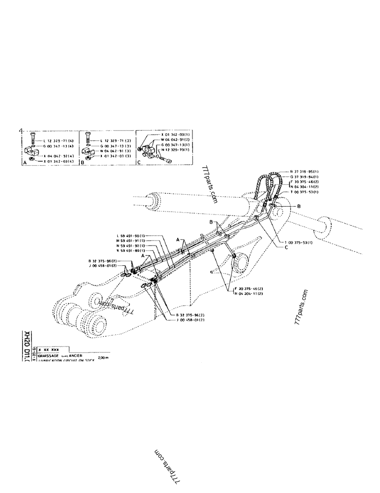 Part diagram LUBRICATION CIRCUIT ON STICK 2,00M - CRAWLER EXCAVATORS Case 170 (POCLAIN CRAWLER EXCAVATOR (S/N 12341 TO 12492) (5/85-12/92)) | 777parts.com