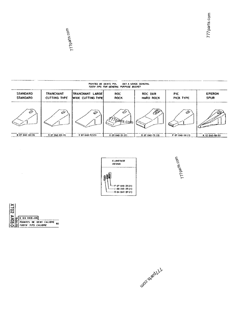 Part diagram TOOTH TIPS CALIBRE 60 - CRAWLER EXCAVATORS Case 170 (POCLAIN CRAWLER EXCAVATOR (S/N 12341 TO 12492) (5/85-12/92)) | 777parts.com