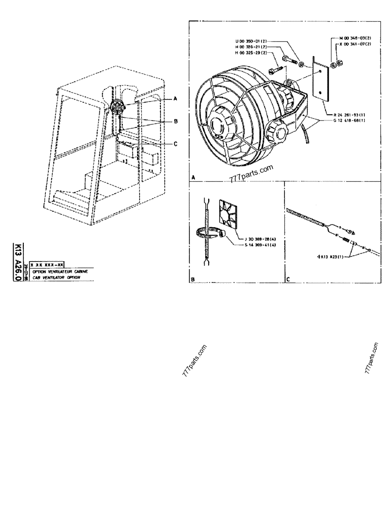 Part diagram CAB VENTILATOR OPTION - CRAWLER EXCAVATORS Case 170B (CASE CRAWLER EXCAVATOR (S/N 1501-) (S/N 12501-) (EUROPE) (2/87-12/89)) | 777parts.com