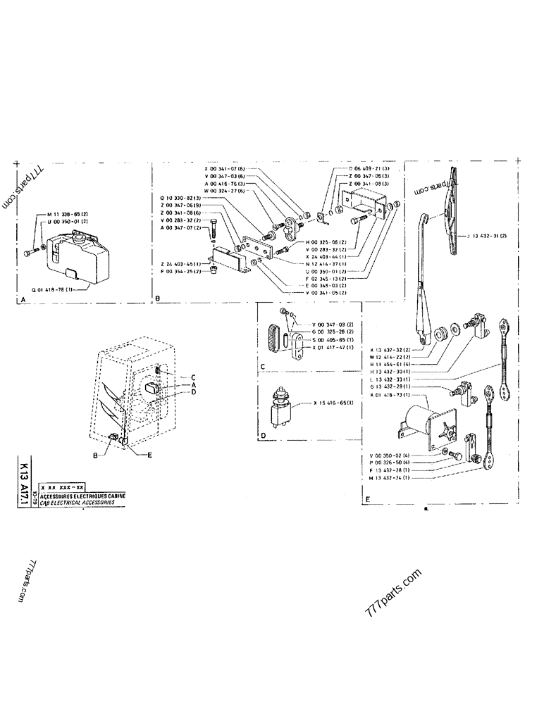 Part diagram CAB ELECTRICAL ACCESSORIES - CRAWLER EXCAVATORS Case 220 (POCLAIN CRAWLER EXCAVATOR (1/88-12/92)) | 777parts.com