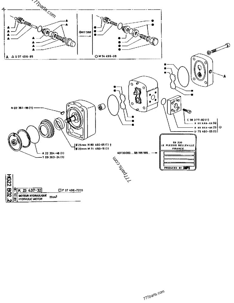 Part diagram HYDRAULIC MOTOR 22CM³ - CRAWLER EXCAVATORS Case 170B (CASE CRAWLER EXCAVATOR (S/N 1501-) (S/N 12501-) (EUROPE) (2/87-12/89)) | 777parts.com