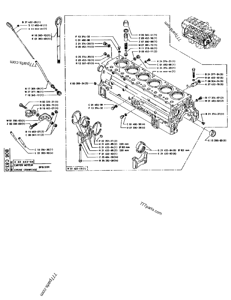 Part diagram ENGINE CRANKCASE BF6L513R - CRAWLER EXCAVATORS Case 170B (CASE CRAWLER EXCAVATOR (S/N 1501-) (S/N 12501-) (EUROPE) (2/87-12/89)) | 777parts.com