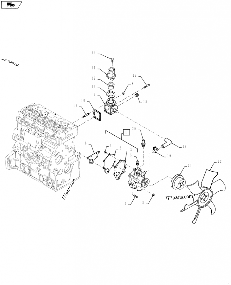 Part diagram WATER PUMP - COMPACT TRACK LOADERS Case 420CT (COMPACT TRACK LOADER - BSN N7M455401 (2/06-12/07)) | 777parts.com
