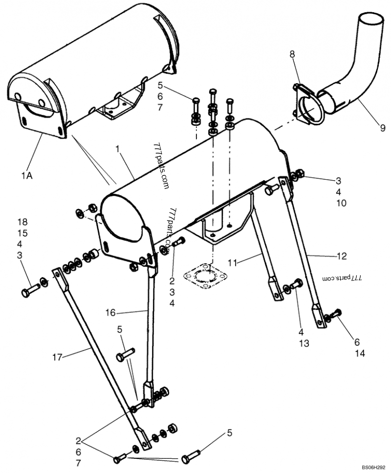 Part diagram EXHAUST SYSTEM, IF USED (SEE REF 16, 17) - COMPACT TRACK LOADERS Case 420CT (COMPACT TRACK LOADER - BSN N7M455401 (2/06-12/07)) | 777parts.com
