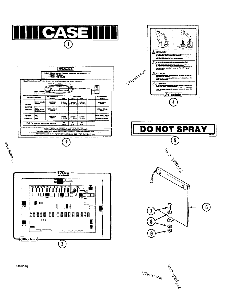 Part diagram DECALS AND MANUAL BOX, P.I.N. 74501 THROUGH 74662, P.I.N. 02301 THROUGH 02304 - CRAWLER EXCAVATORS Case 170C (CASE CRAWLER EXCAVATOR (1/90-12/91)) | 777parts.com