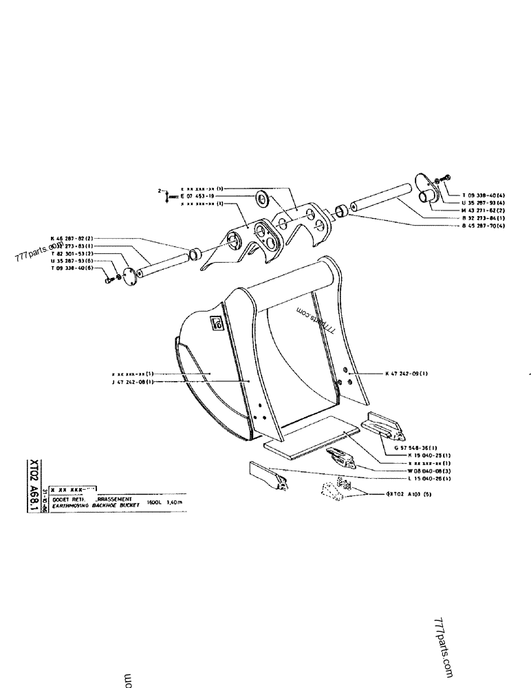Part diagram EARTHMOVING BACKHOE BUCKET 1600L 1,40M - CRAWLER EXCAVATORS Case 170 (POCLAIN CRAWLER EXCAVATOR (S/N 12341 TO 12492) (5/85-12/92)) | 777parts.com