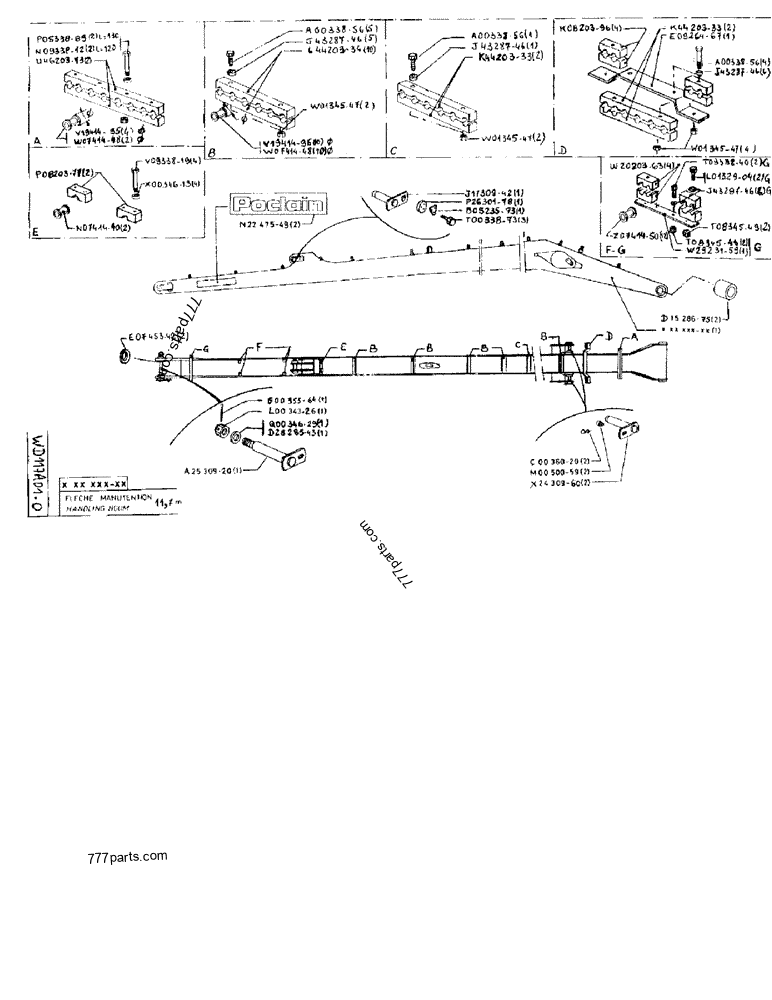 Part diagram HANDLING BOOM 11,7M - CRAWLER EXCAVATORS Case 170FG (POCLAIN EXCAVATOR W/ELECTRIC MOTOR (75KW 380V) (1/85-12/92)) | 777parts.com
