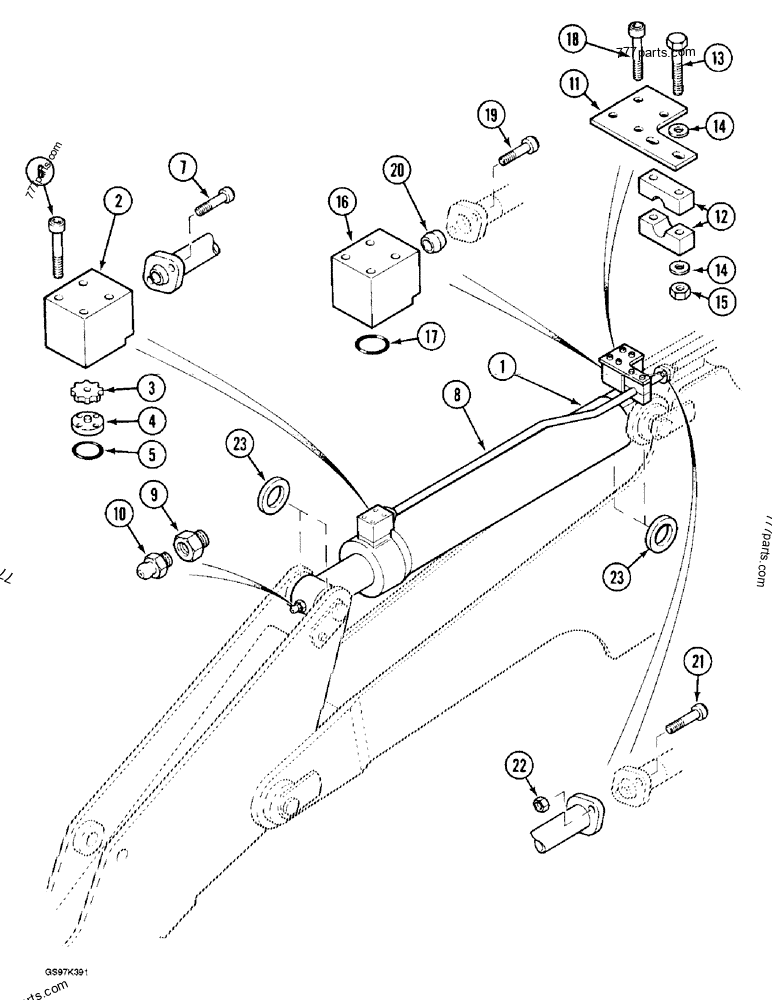 Part diagram ARM CYLINDER CIRCUIT, TUBES AT CYLINDER, UNITS WITHOUT CRANING VALVE - CRAWLER EXCAVATORS Case 170C (CASE CRAWLER EXCAVATOR (1/90-12/91)) | 777parts.com