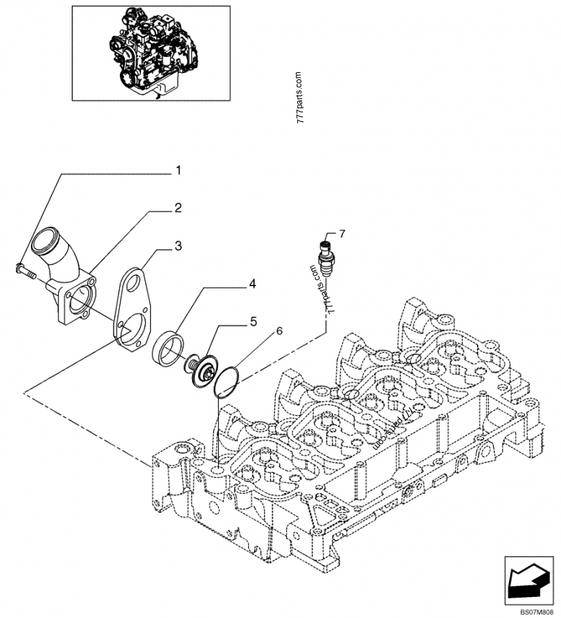 Part diagram THERMOSTAT - ENGINE COOLING SYSTEM - COMPACT TRACK LOADERS Case 440CT (COMPACT TRACK LOADER - SERIES 3, ASN N7M483467 (1/08-3/11)) | 777parts.com