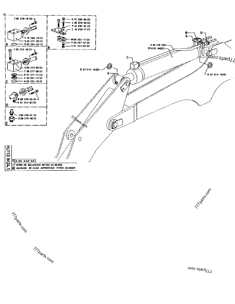 Part diagram BACKHOE OR CLAM DIPPERSTICK FITTED CYLINDER - CRAWLER EXCAVATORS Case 170B (CASE CRAWLER EXCAVATOR (S/N 1501-) (S/N 12501-) (EUROPE) (2/87-12/89)) | 777parts.com