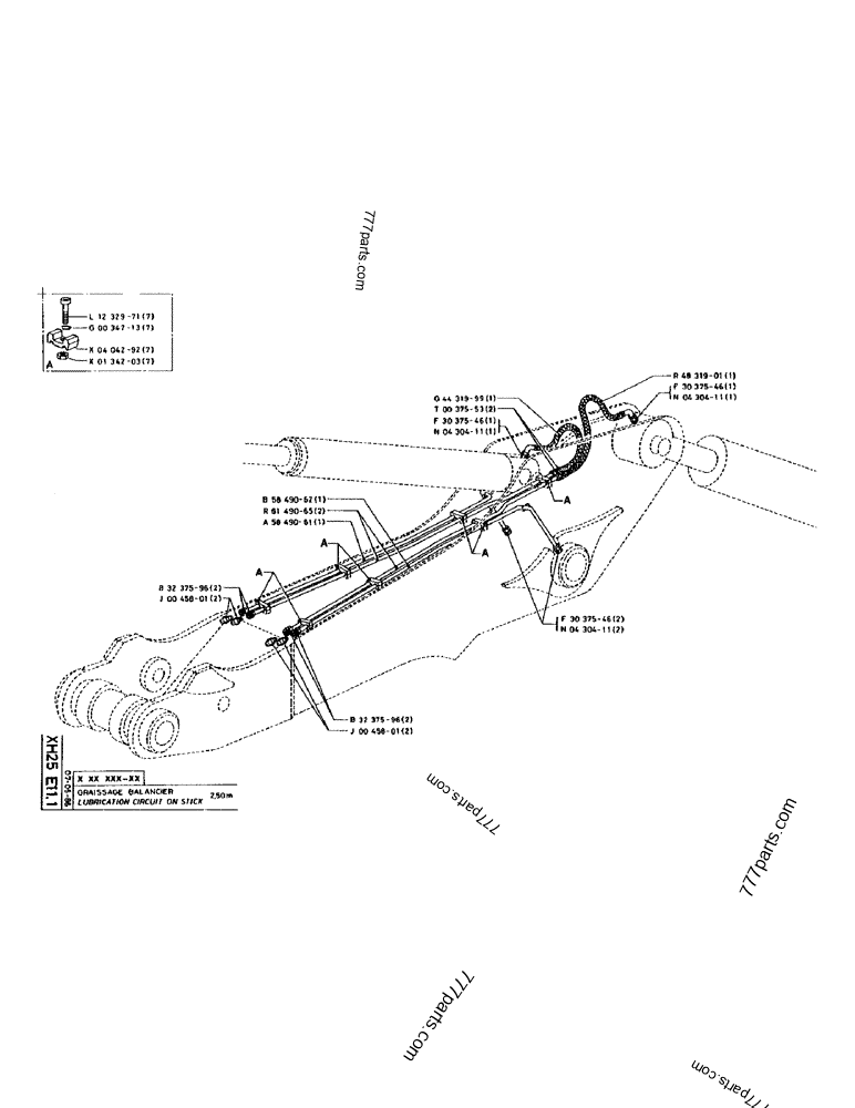 Part diagram LUBRICATION CIRCUIT ON STICK 2,50M - CRAWLER EXCAVATORS Case 170 (POCLAIN CRAWLER EXCAVATOR (S/N 12341 TO 12492) (5/85-12/92)) | 777parts.com